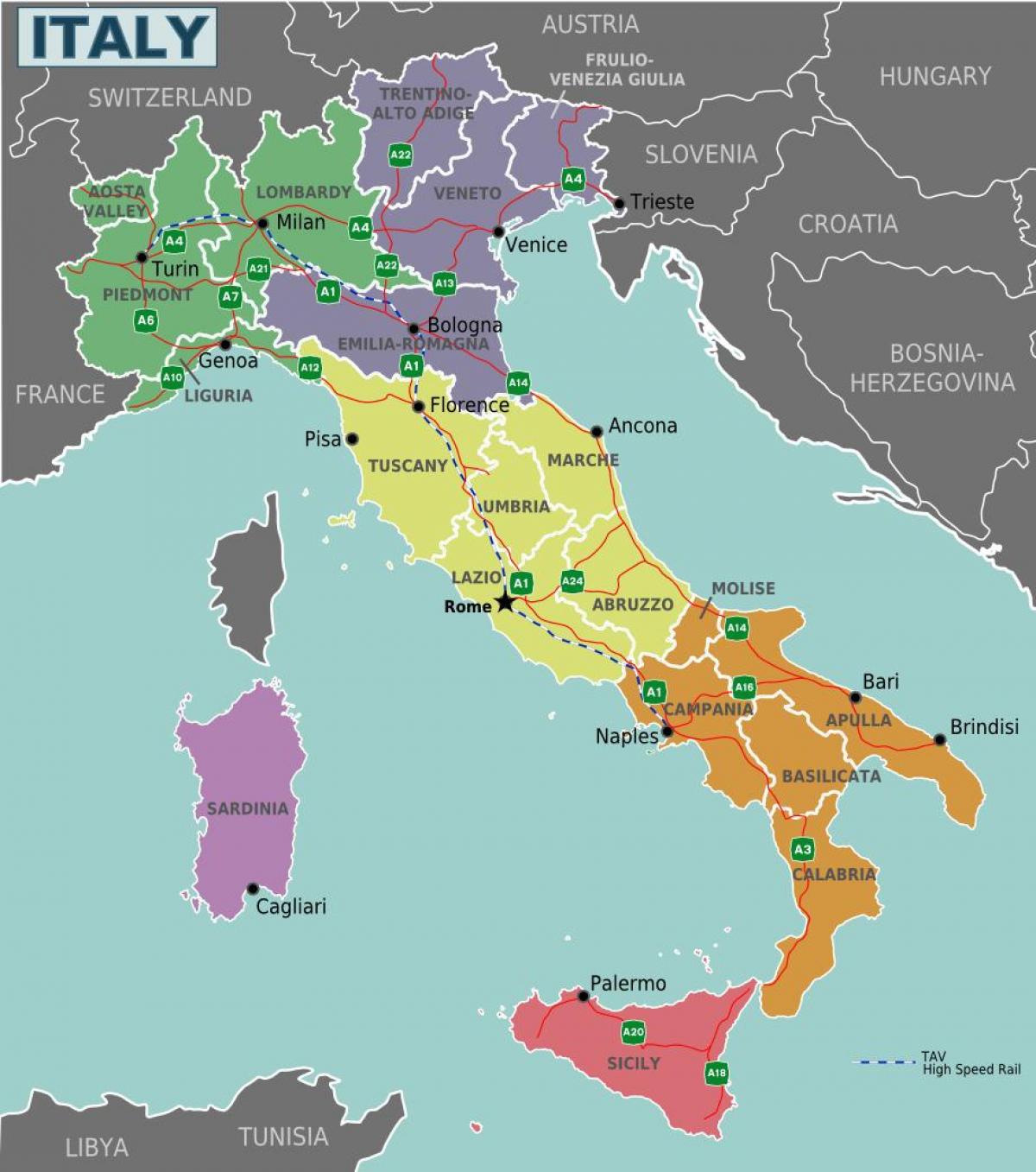 Romi Italia map - Zemljevid Italije z Rimu (Lazio - Italija)